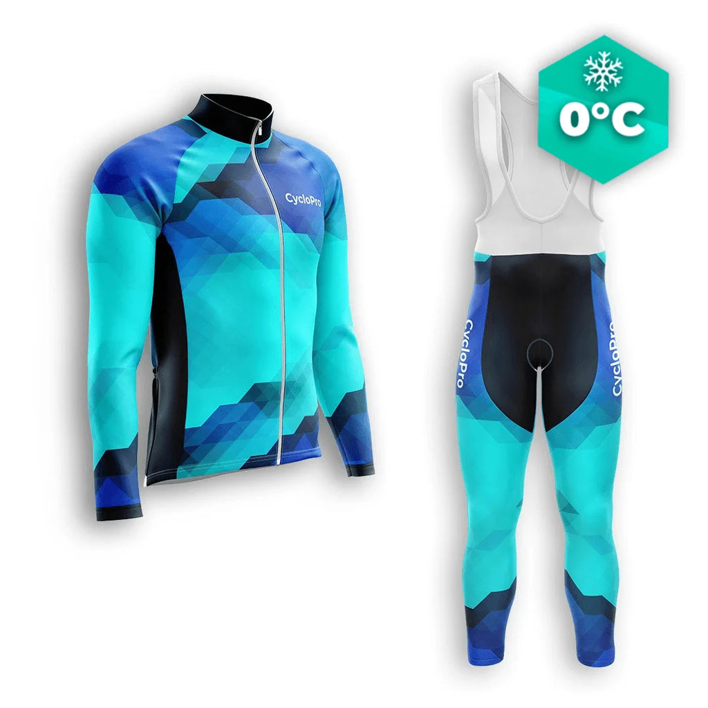 Maillot Cyclisme Hiver Homme Ensemble Polaire Avec Maillot Manches Longues, Culotte Gel, Gants Et Lunettes - Tenue Professionnelle