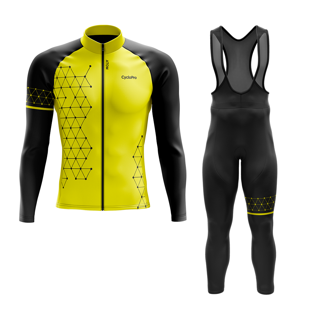 Vêtements Cyclisme Homme Hiver Tenue Cycliste En Polaire Thermique Maillot De Velo VTT Manche Longue Jersey Et Pantalon à Bretelle Avec 9D Coussin Gel