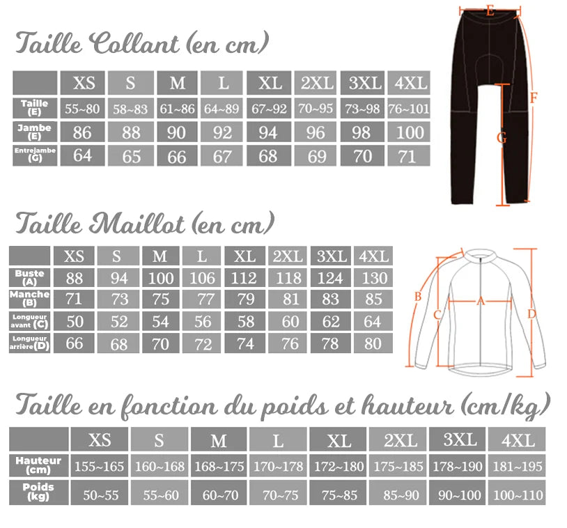 Guide des tailles - Tenue thermique classique