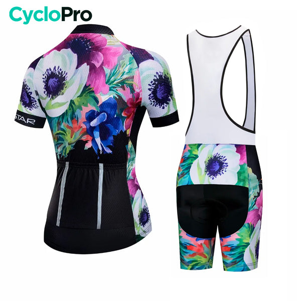 tenue cyclisme femme black flowers sans bretelles dos