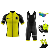 Komplette Sommergelb Eklïps Pack - Radsport -Outfit + Fäustlinge + Socken + Brille