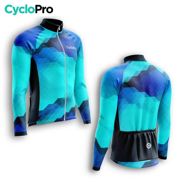 MAILLOT LONG DE CYCLISME HIVER BLEU - HORIZON+ - DESTOCKAGE Maillot thermique homme Cyclopro 