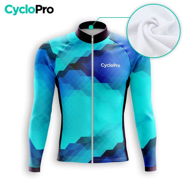 MAILLOT LONG DE CYCLISME HIVER BLEU - HORIZON+ - DESTOCKAGE Maillot thermique homme Cyclopro 