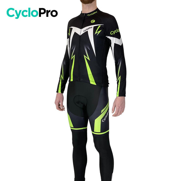 Tenue cycliste hiver Noire et Verte - Confort+ - DESTOCKAGE tenue de cyclisme hiver Cyclo Pro 