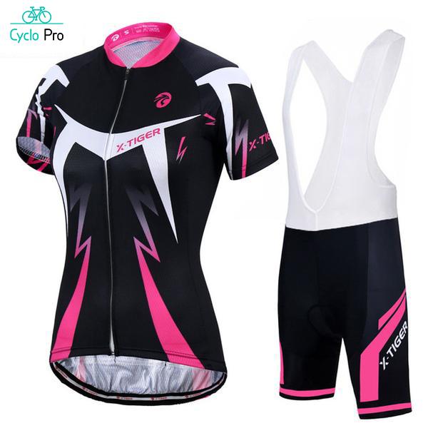 Tenue Vélo de Route Noire et Rose - Confort+ - DESTOCKAGE Tenue de cyclisme été Cyclo Pro XS 